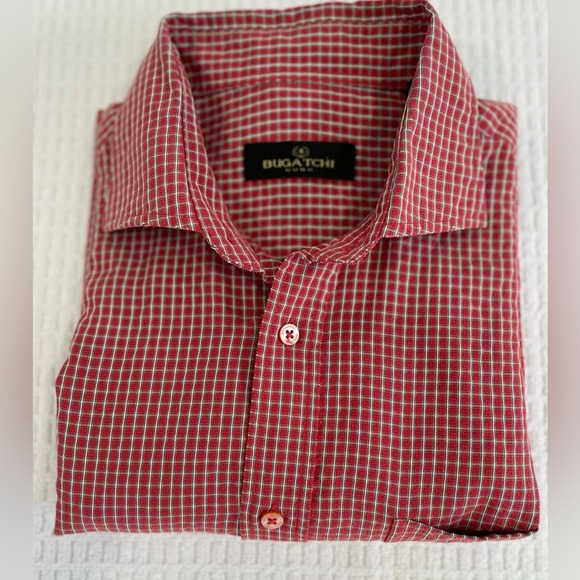 BUGATCHI UOMO Men's Red Checkered Button Down Size Large - Picture 3 of 4
